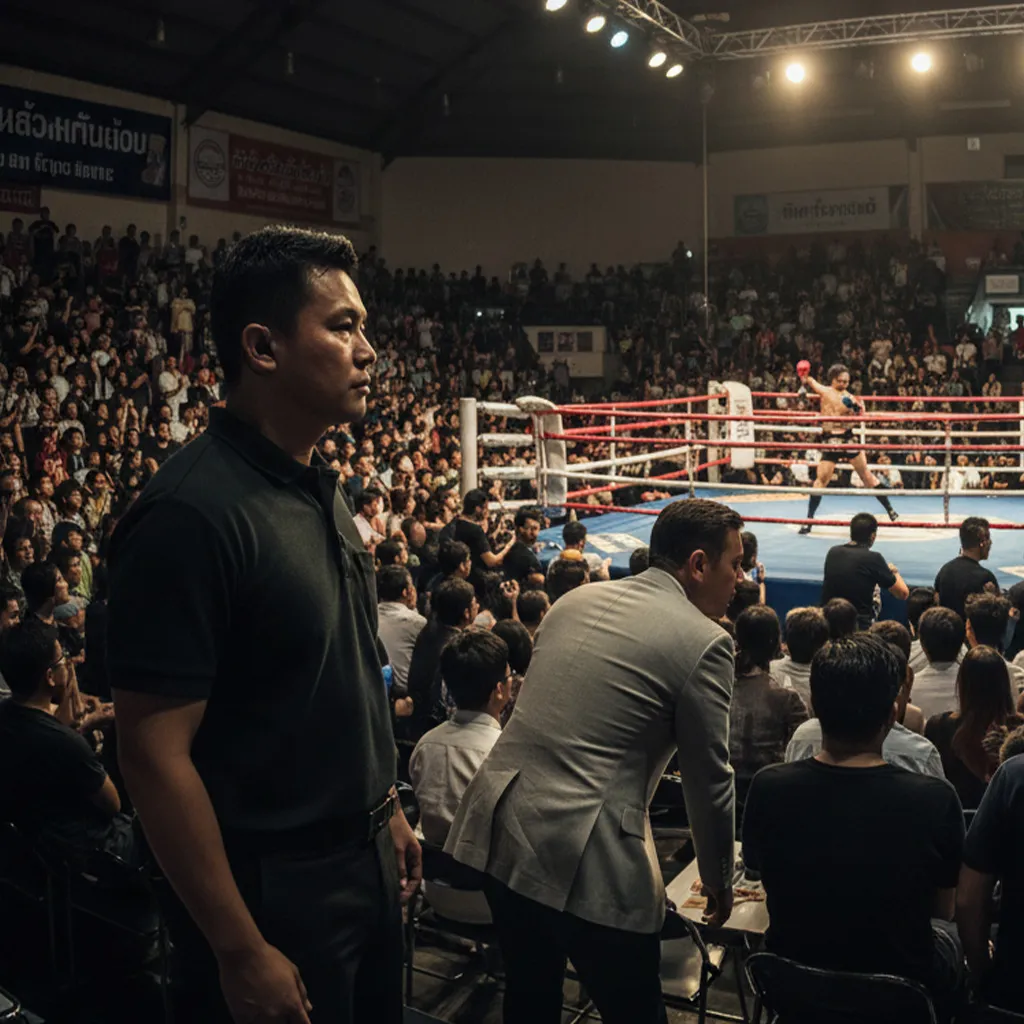 bodyguard providing discreet protection at muay thai stadium in bangkok
