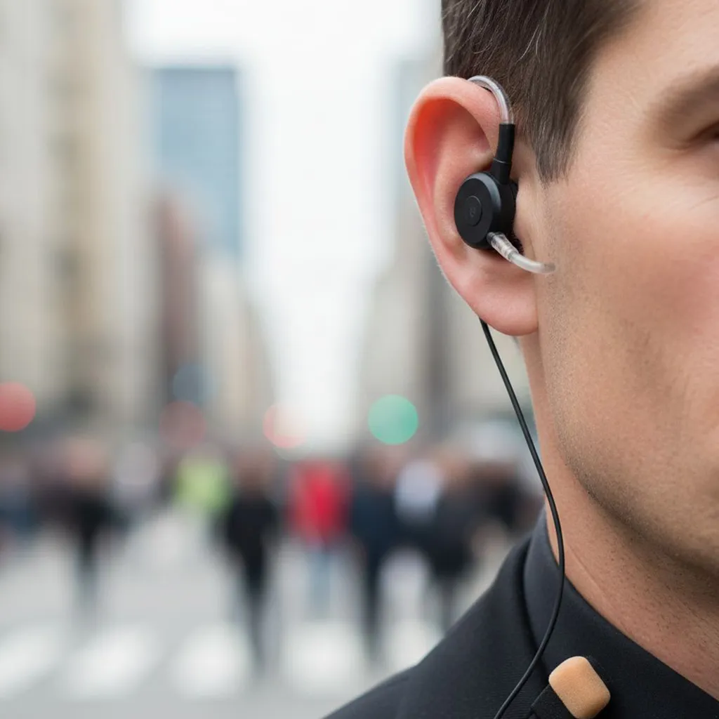close protection officer wearing earpiece providing security in bangkok