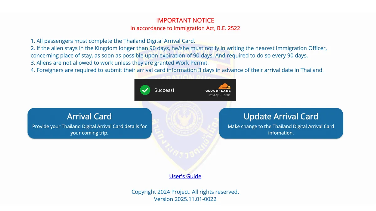 Thailand Digital Arrival Card (TDAC) website screenshot