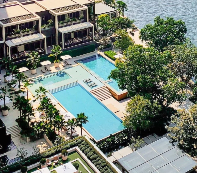Four Seasons Hotel Bangkok riverside pool in Thailand