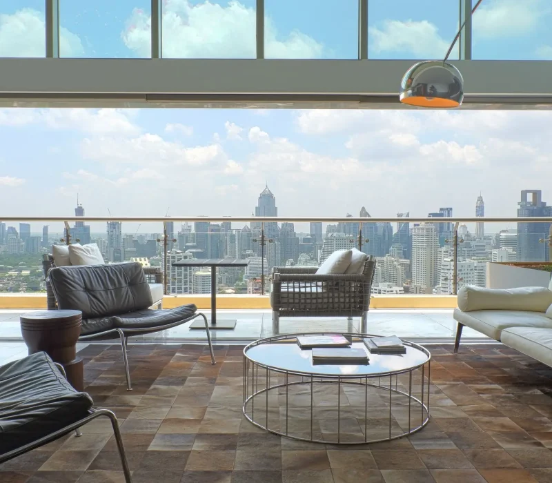 Luxury penthouse appartment with design furnitures with a view of Bangkok city