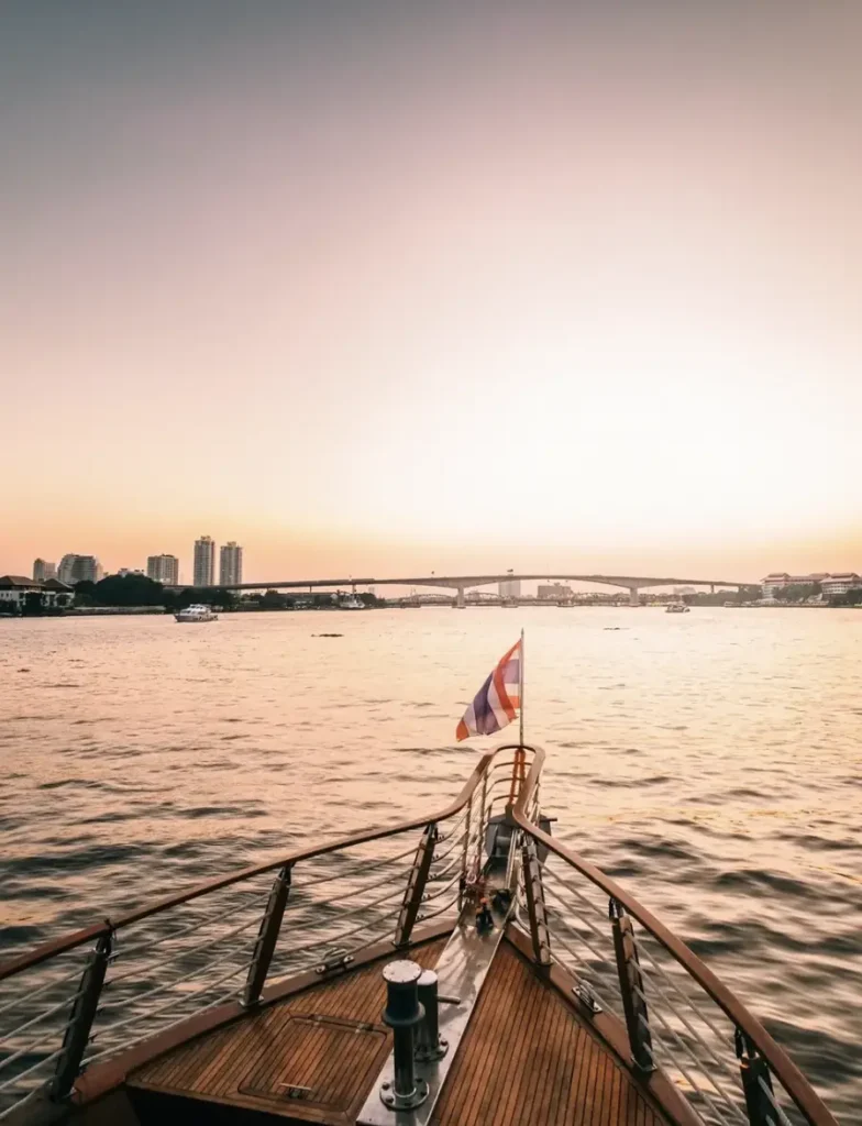 front deck on luxury yacht on chopraya river in bangkok
