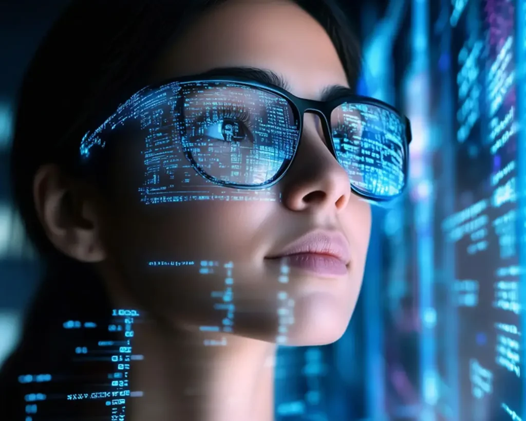 girl representing ai technology on search online