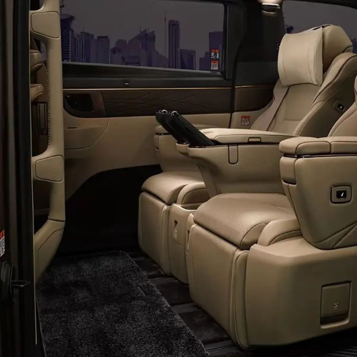 luxury interior of toyota alphard in bangkok at night