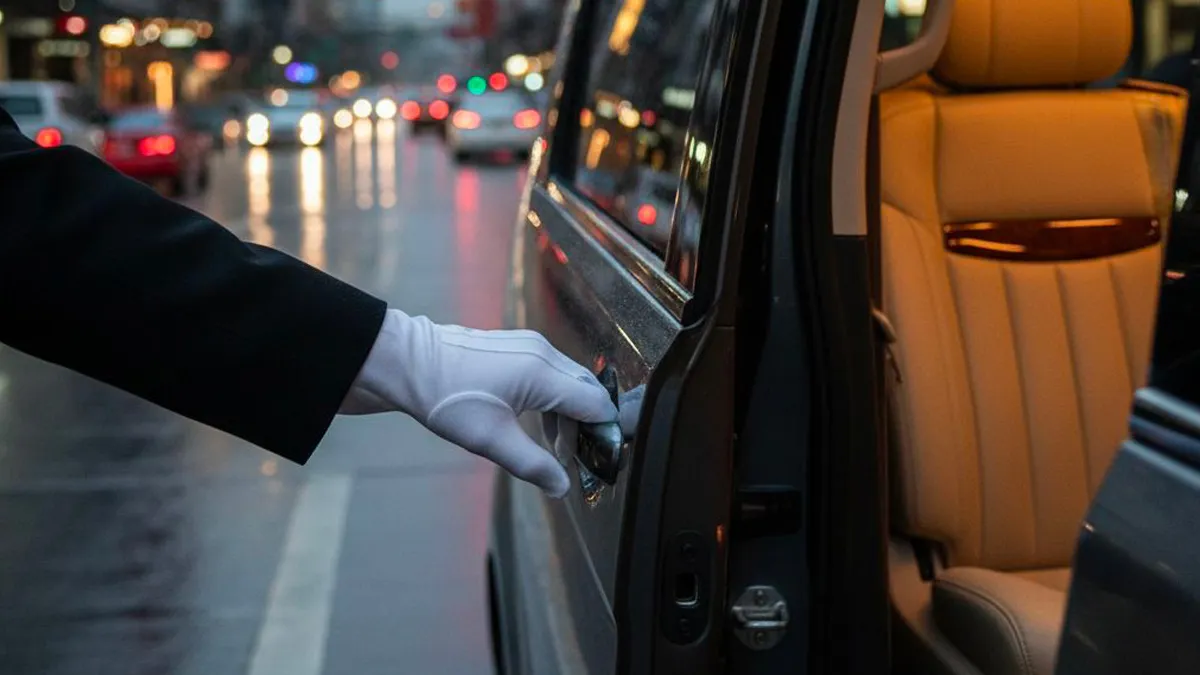 luxury van chauffeur opening door bangkok city vip transport mercedes vito bangkok nightlife transfer