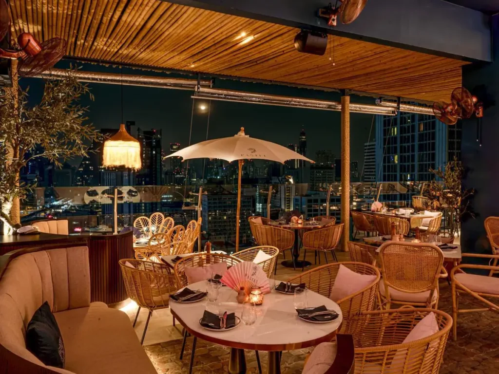 pastel rooftop dinning and party