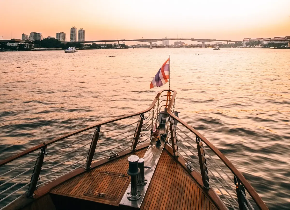 Private boat cruising on Chao Phraya river in Bangkok