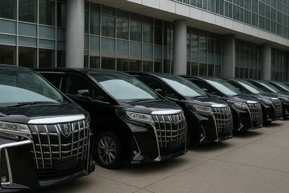 row of toyota alphard vans, the recommended vehicle for group transport in bangkok