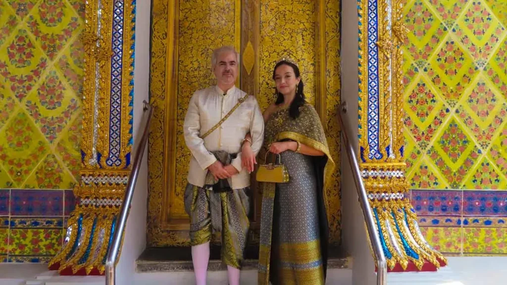 sefy and his wife in traditional thai costume in thailand