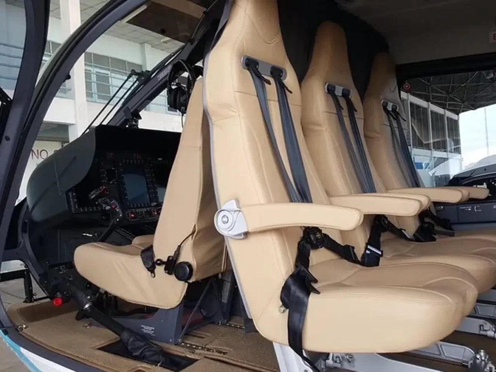 vip leather cabin interior of the ec 135 helicopter