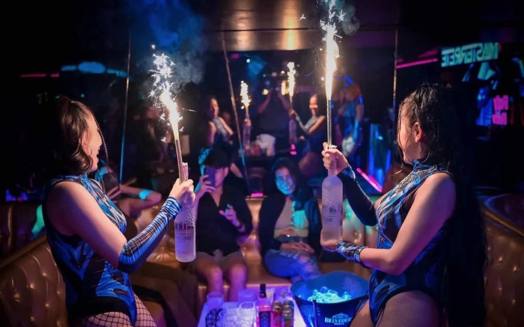 VIP bottle service at a nightclub in Bangkok